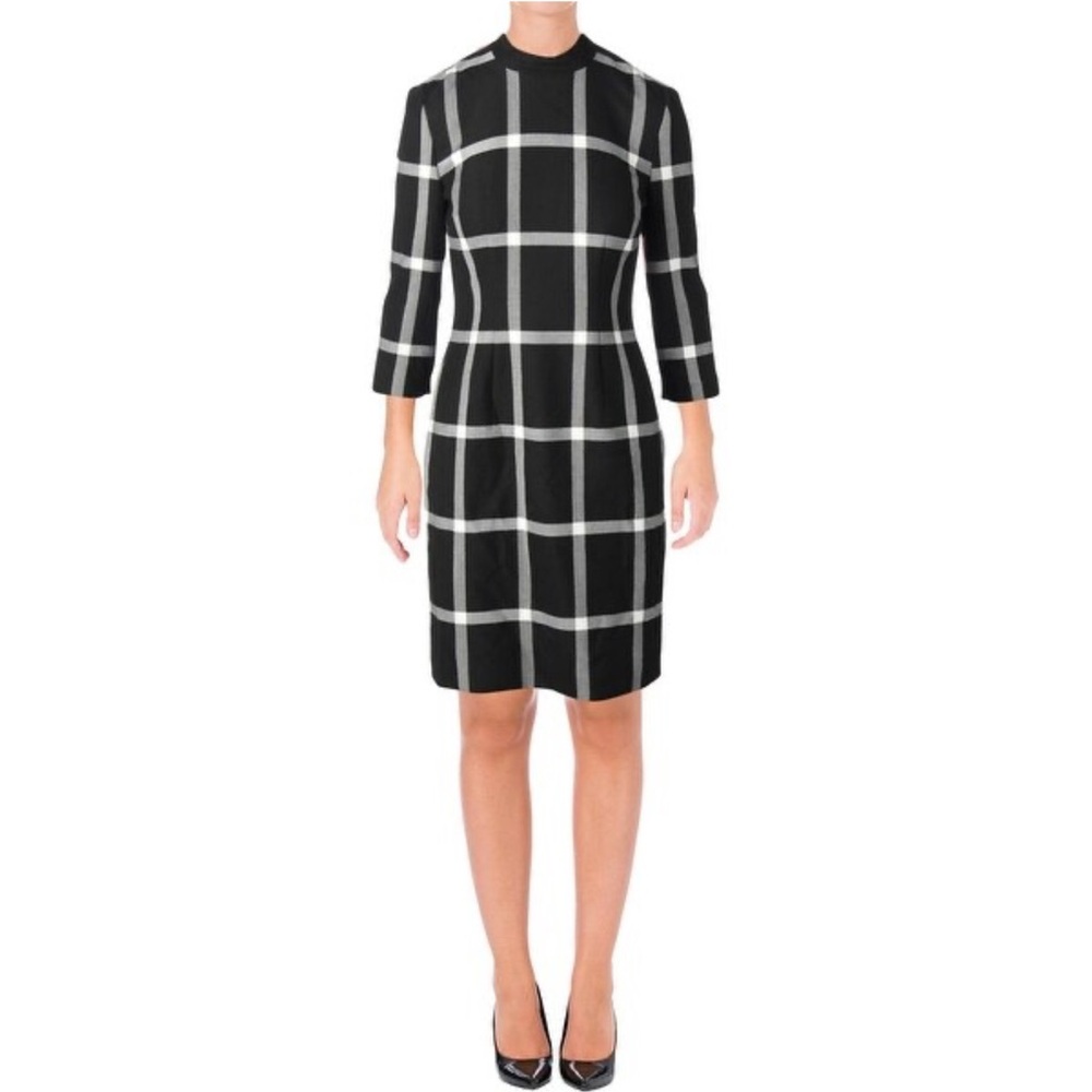 BOSS by Hugo Boss Black and White Windowpane Plaid Dress Size 6